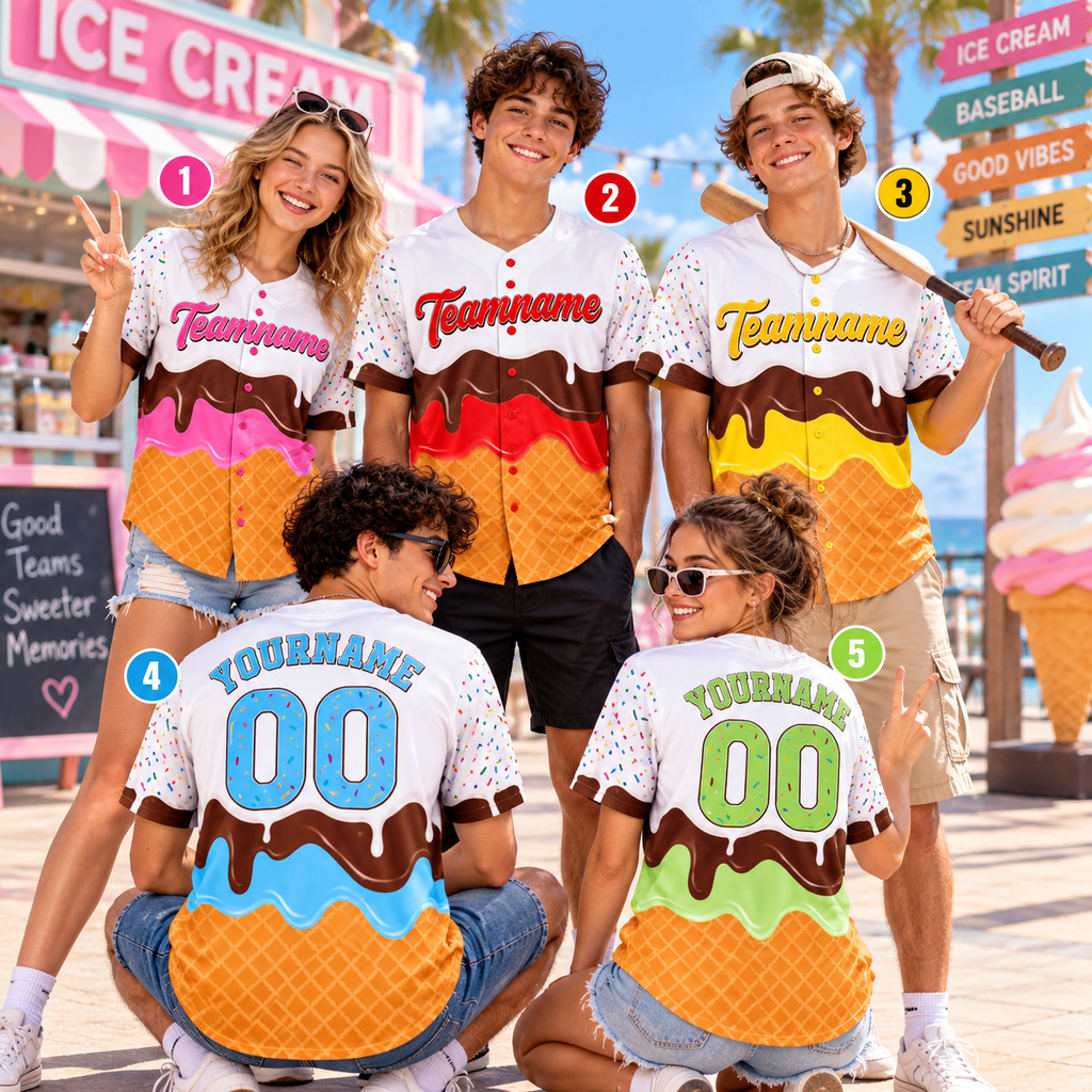 Personalized Ice Cream Drip Baseball Jersey, Game Day Sweet Uniform