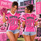 Pink Out Together Football Jersey, Cancer Supporter Fighter Tribute Gift - product image 1