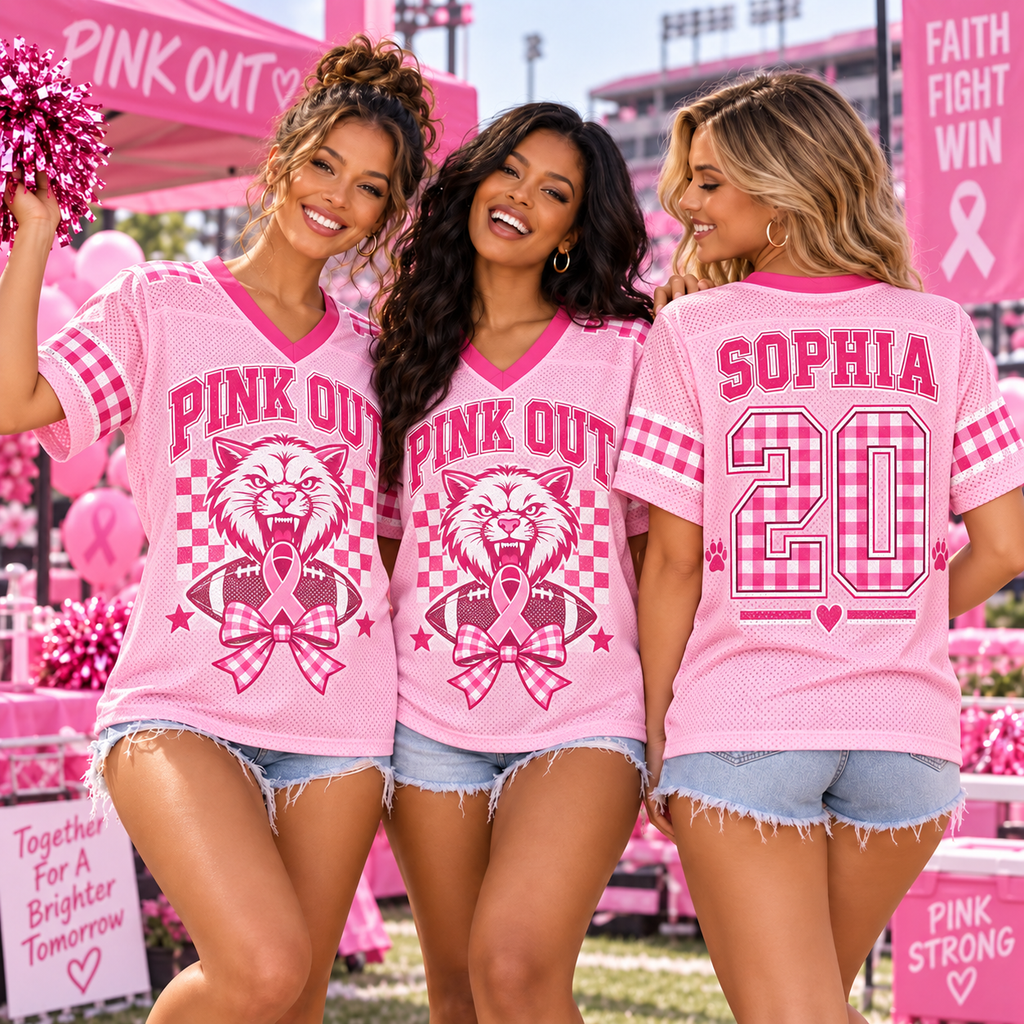 Breast Cancer Awareness Football Jersey, Custom Mascot Pink Out Apparel - product image 2