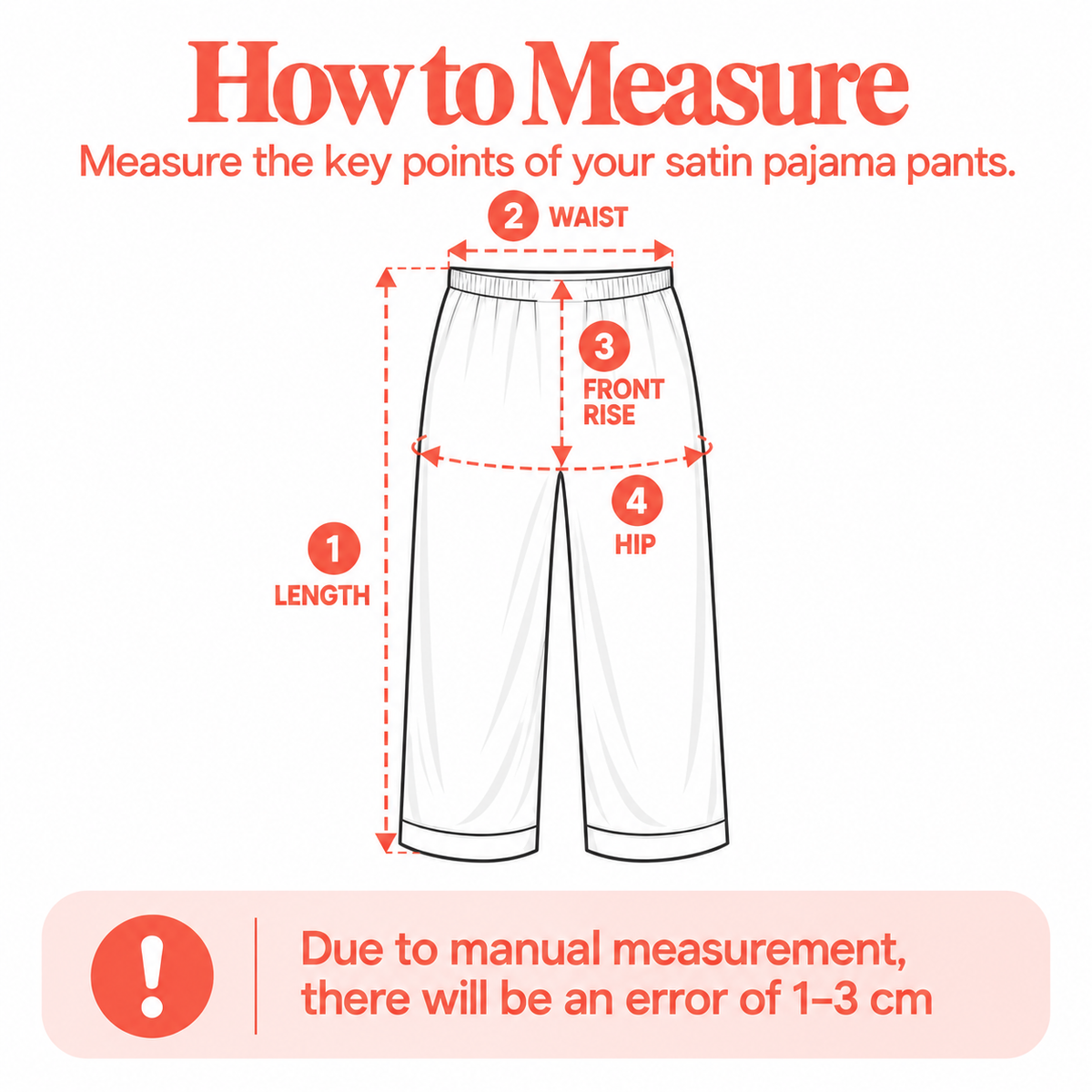  Satin Pajamas Pants Size Chart measurement diagram