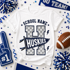 Custom Checkered Letter T-Shirt, School Spirit Game Day Gift
