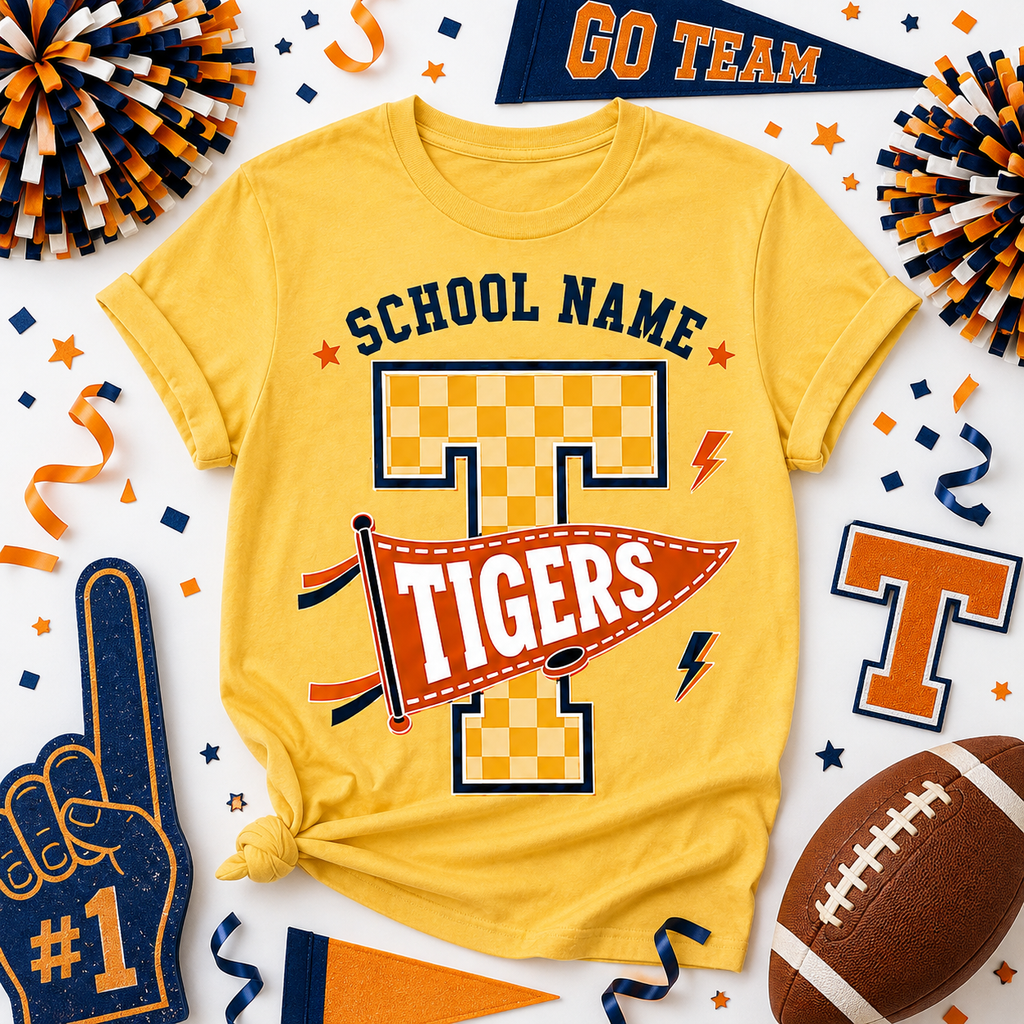 Custom Checkered Letter T-Shirt, School Spirit Game Day Gift