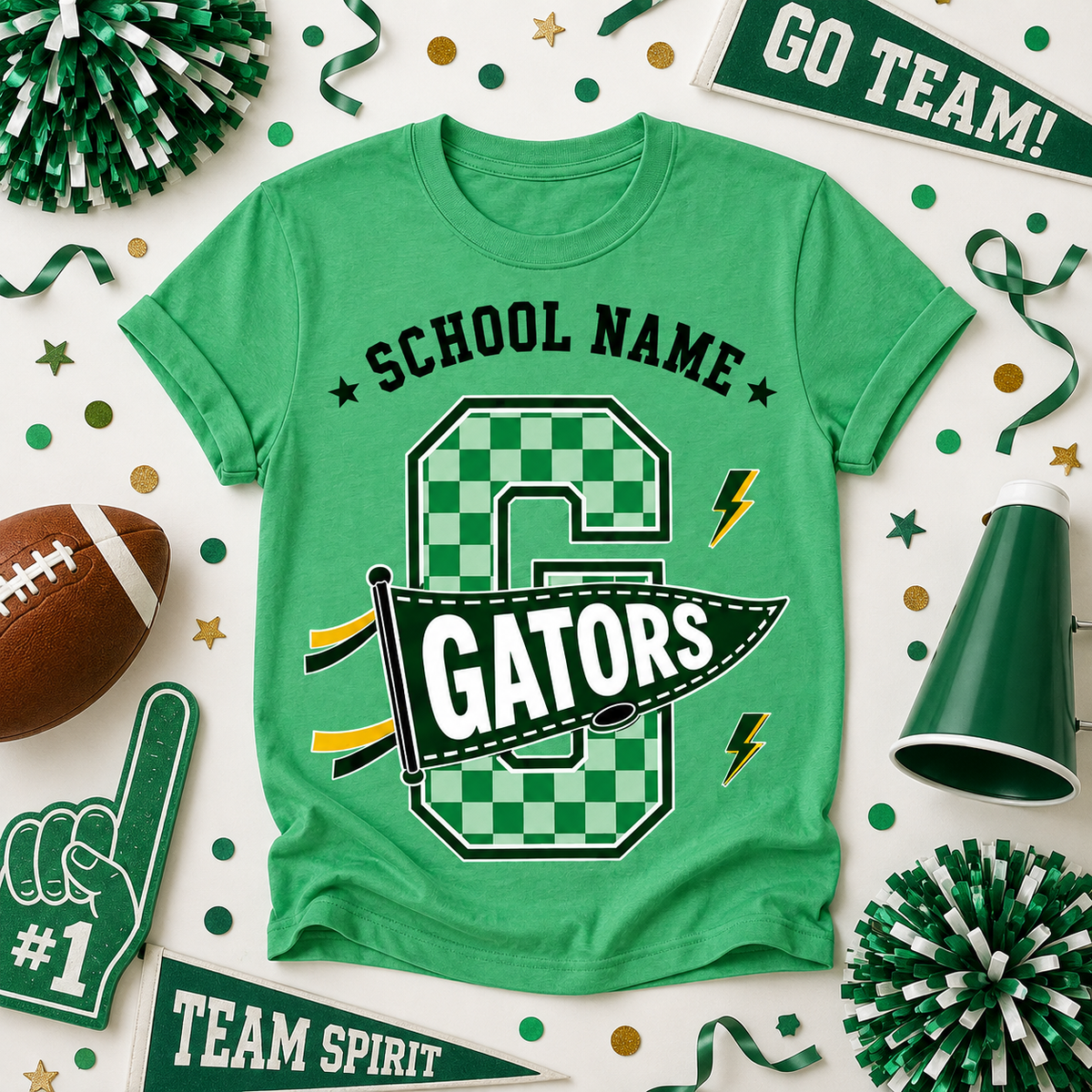 Custom Checkered Letter T-Shirt, School Spirit Game Day Gift