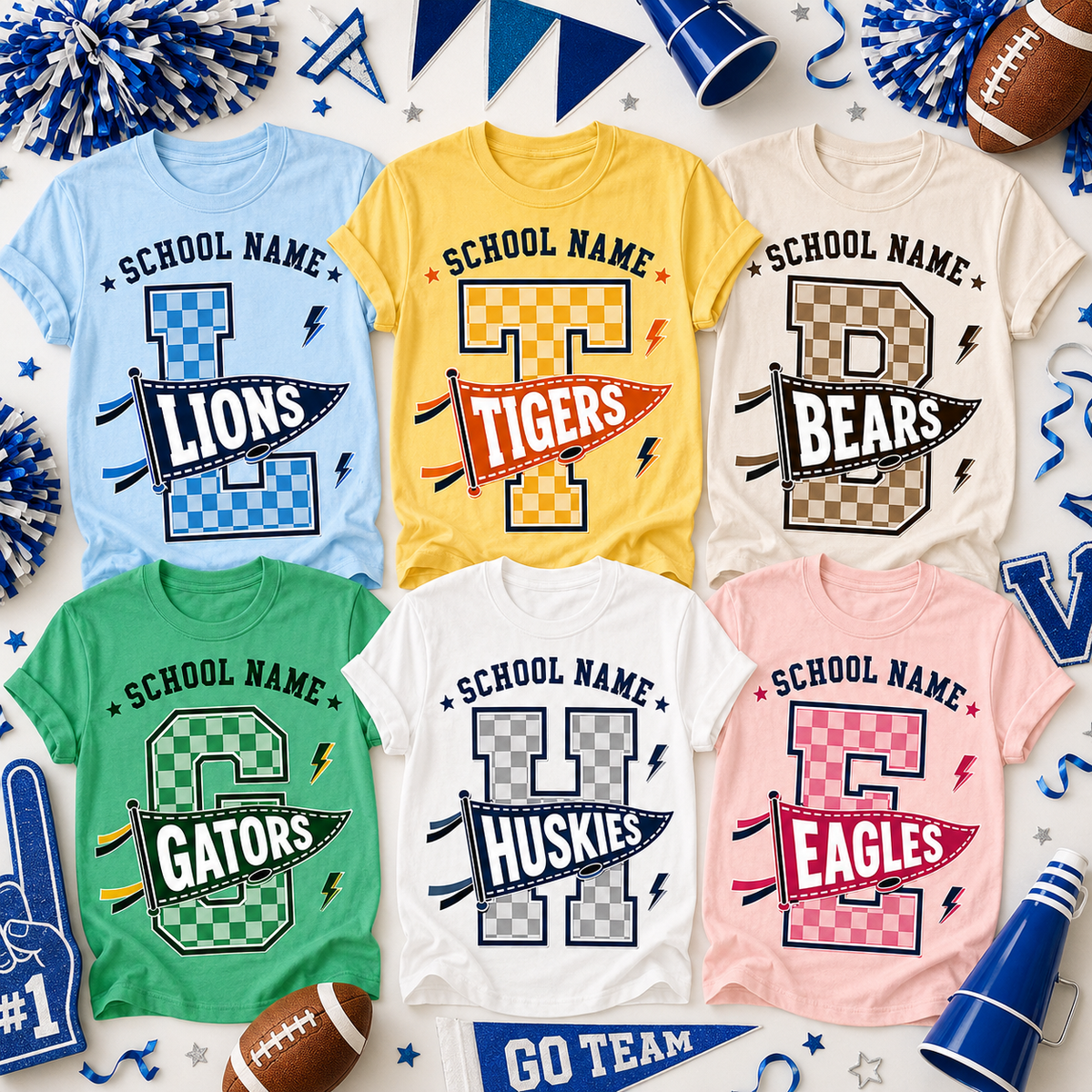 Custom Checkered Letter T-Shirt, School Spirit Game Day Gift