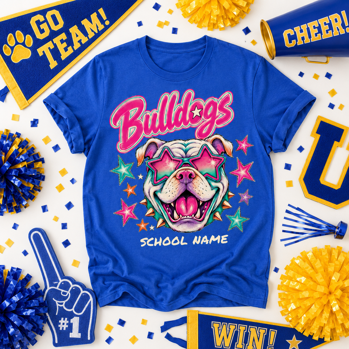Custom Star Glasses Mascot T-Shirt, School Spirit Game Day Gift