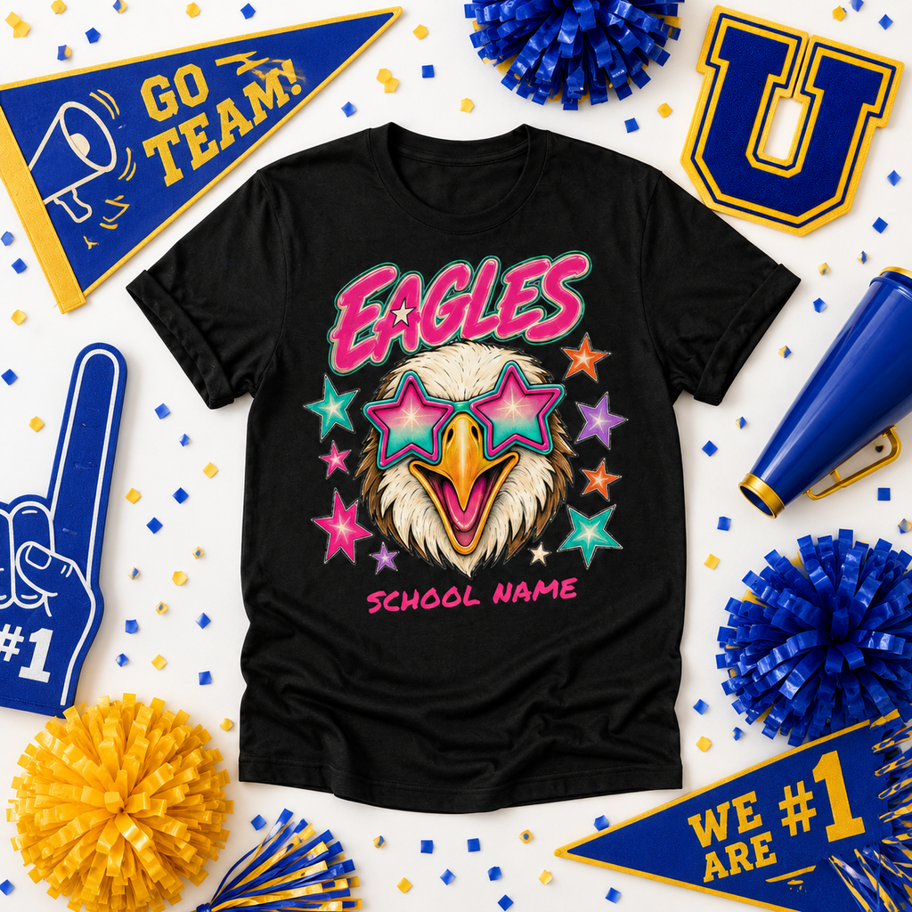 Custom Star Glasses Mascot T-Shirt, School Spirit Game Day Gift