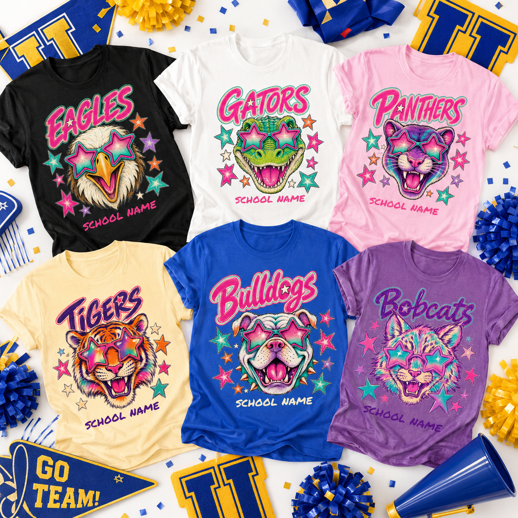 Custom Star Glasses Mascot T-Shirt, School Spirit Game Day Gift