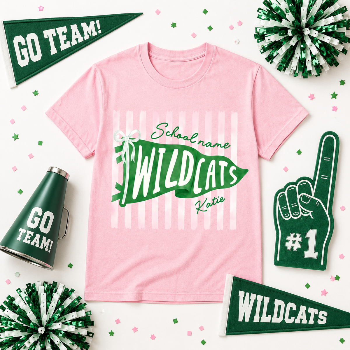 Custom Striped Pennant T-Shirt, Game Day School Spirit Gift