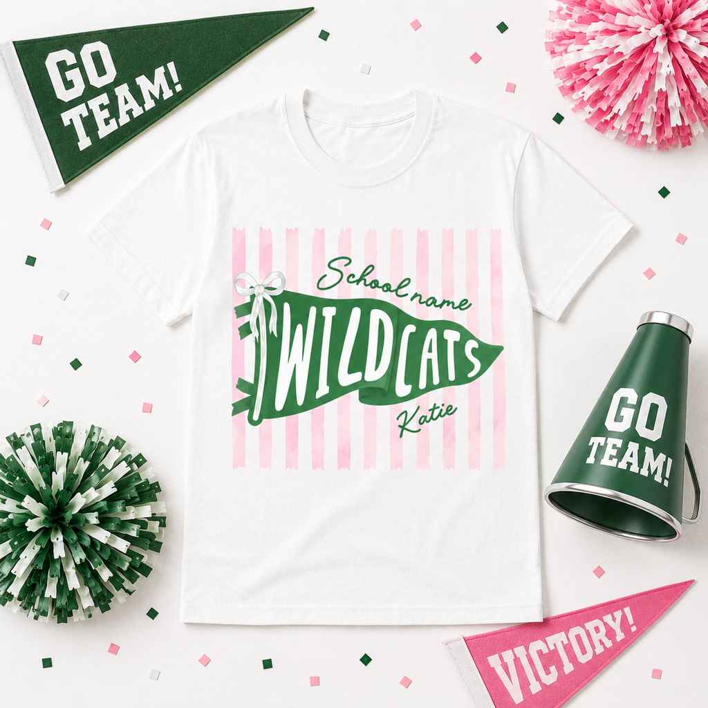 Custom Striped Pennant T-Shirt, Game Day School Spirit Gift