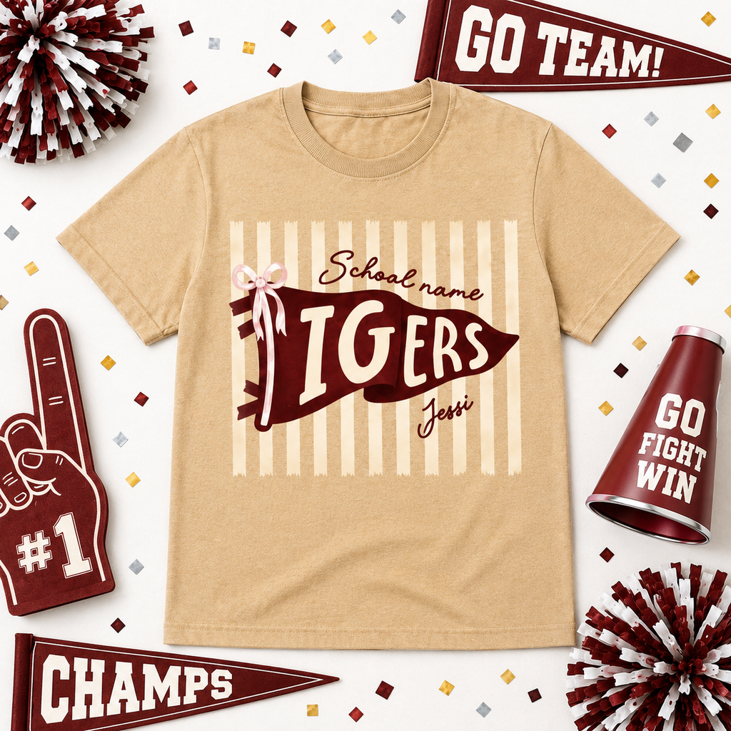 Custom Striped Pennant T-Shirt, Game Day School Spirit Gift