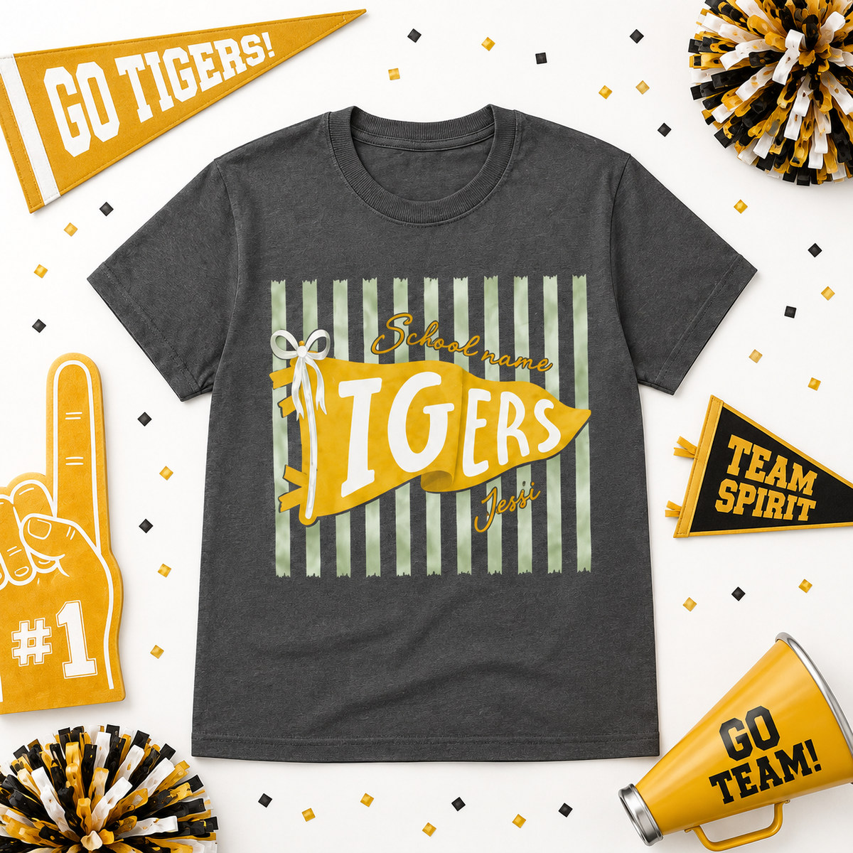 Custom Striped Pennant T-Shirt, Game Day School Spirit Gift