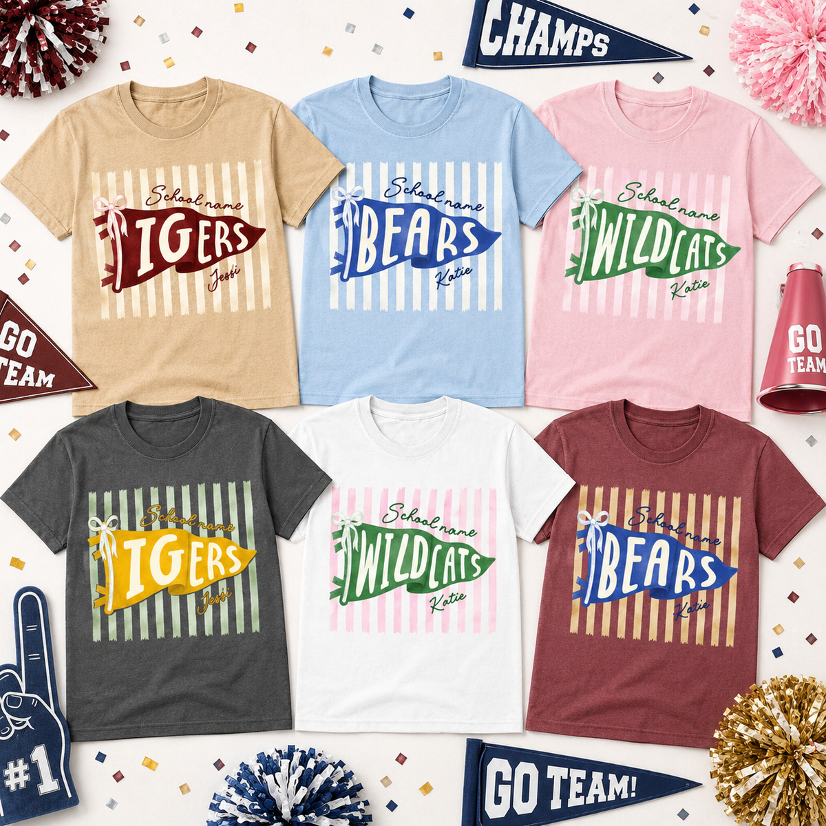 Custom Striped Pennant T-Shirt, Game Day School Spirit Gift