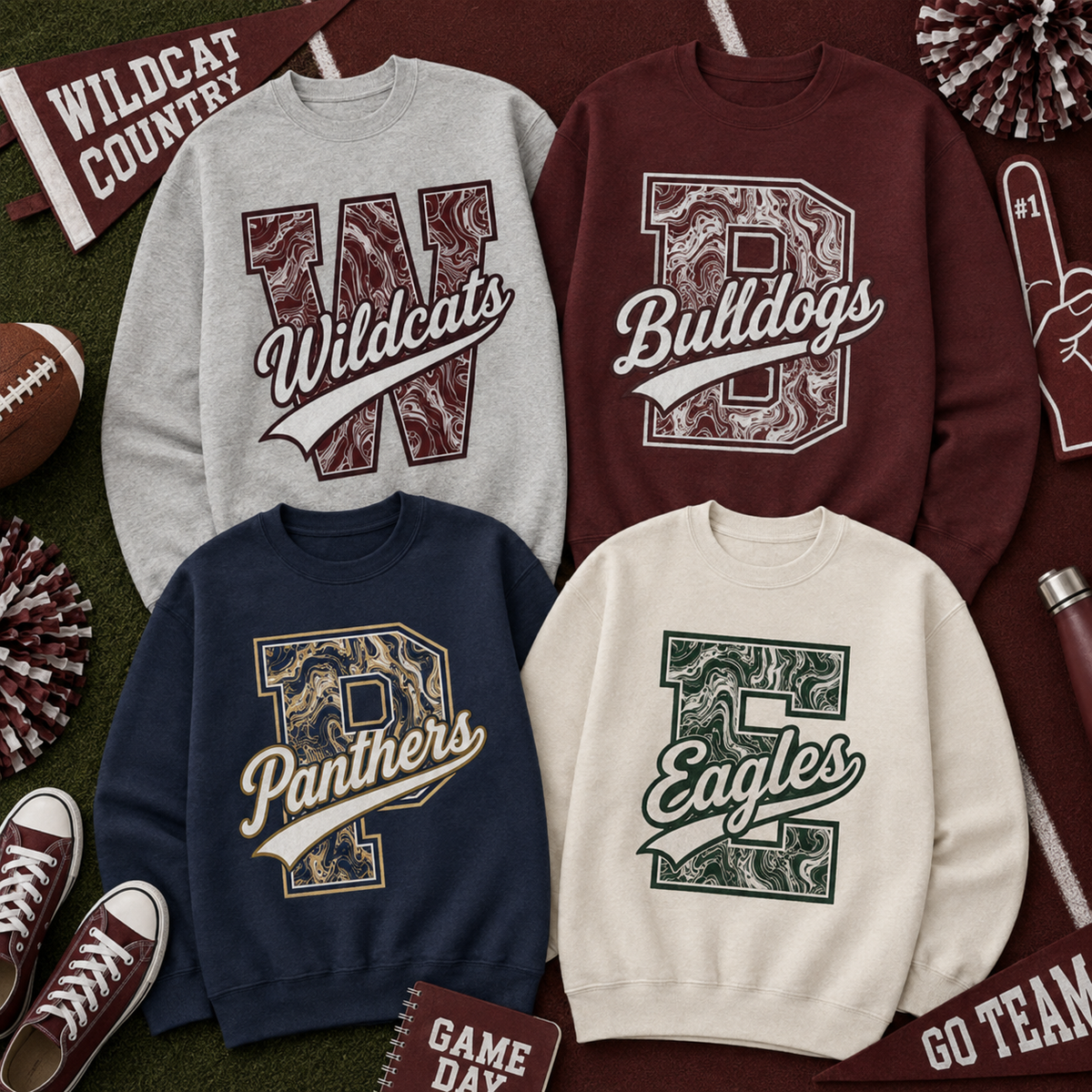 Personalized Mascot Letter Crewneck, Custom Initial School Spirit Sweatshirt – product image 1