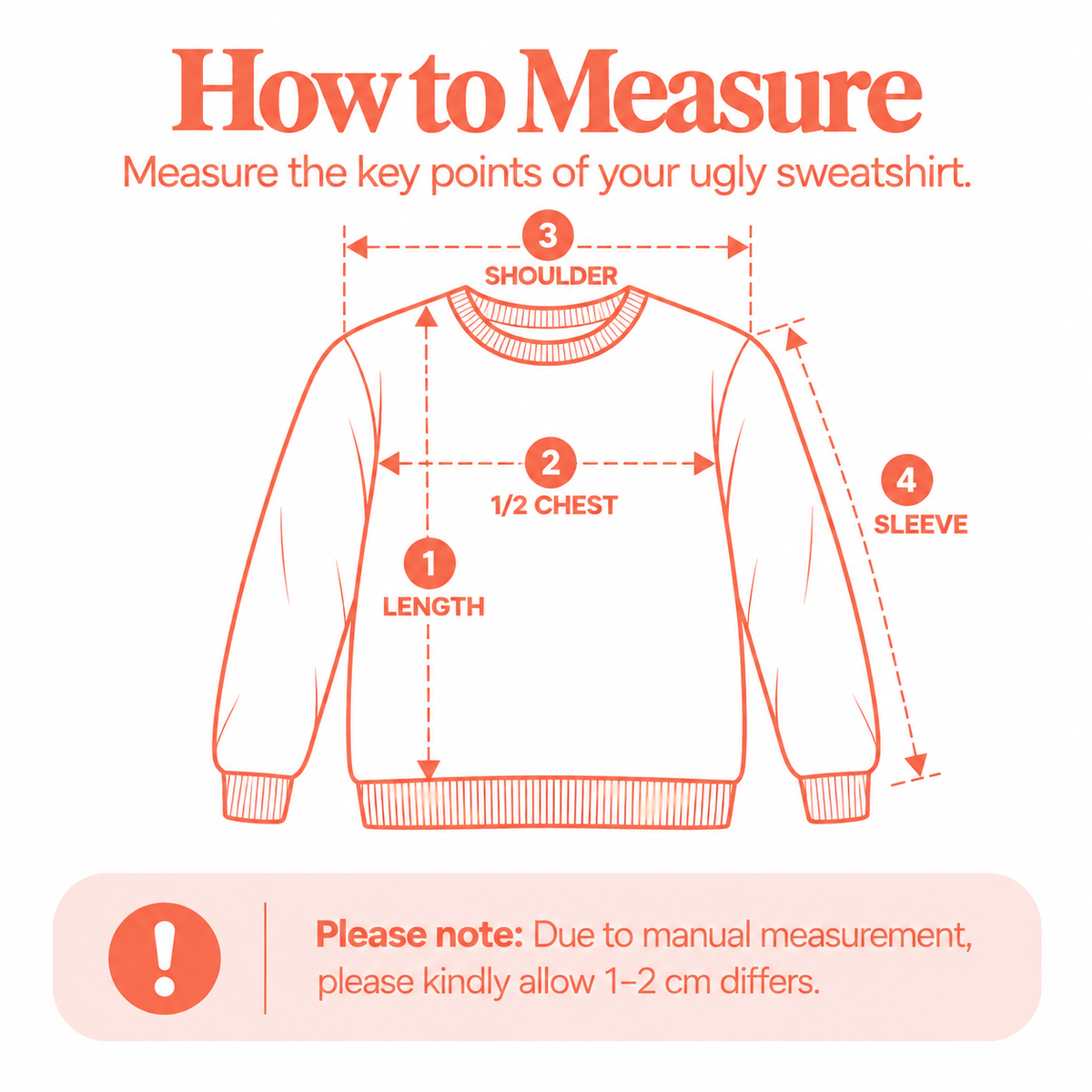 AOP Ugly Sweater Size Chart measurement diagram