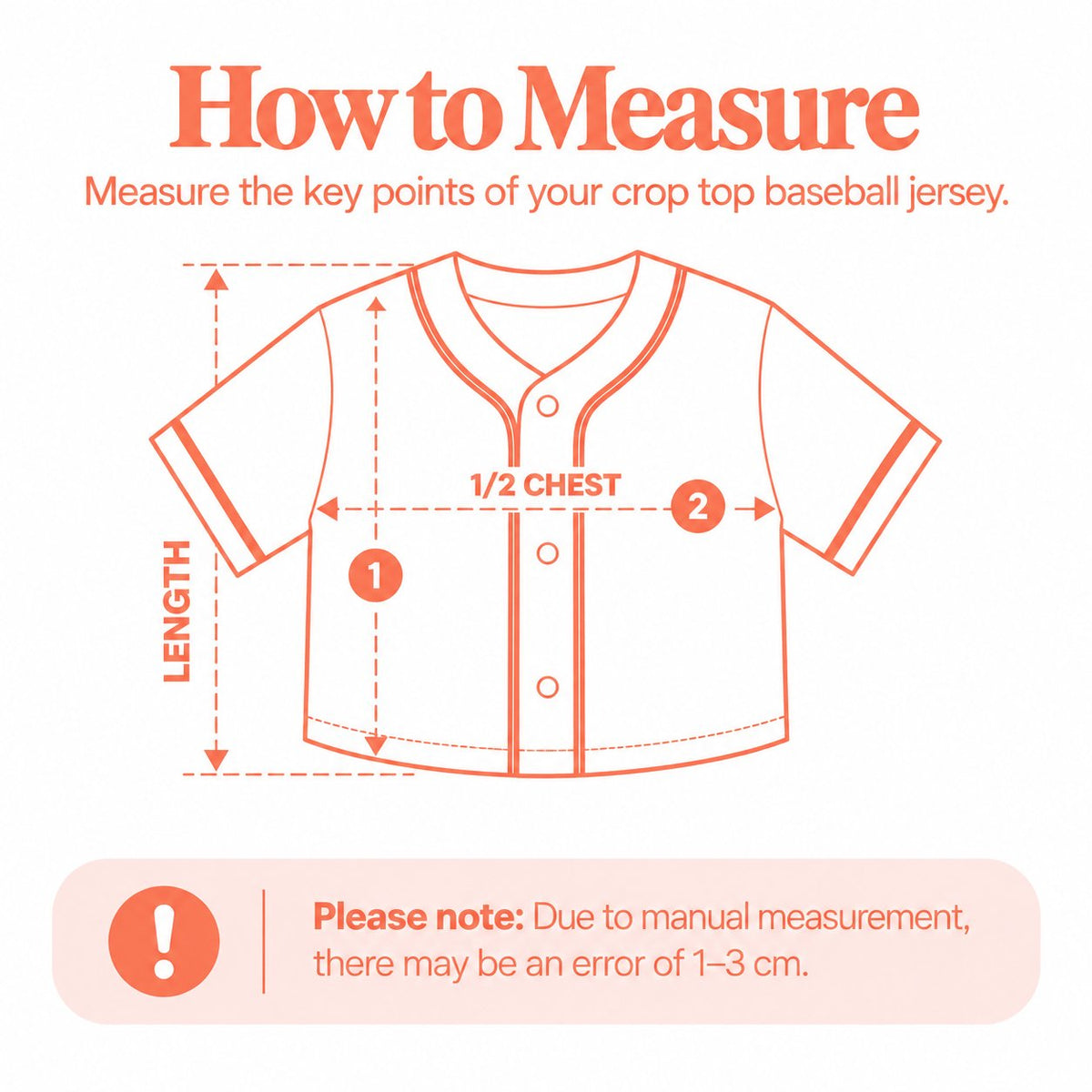 AOP Croptop Baseball Jersey measurement diagram