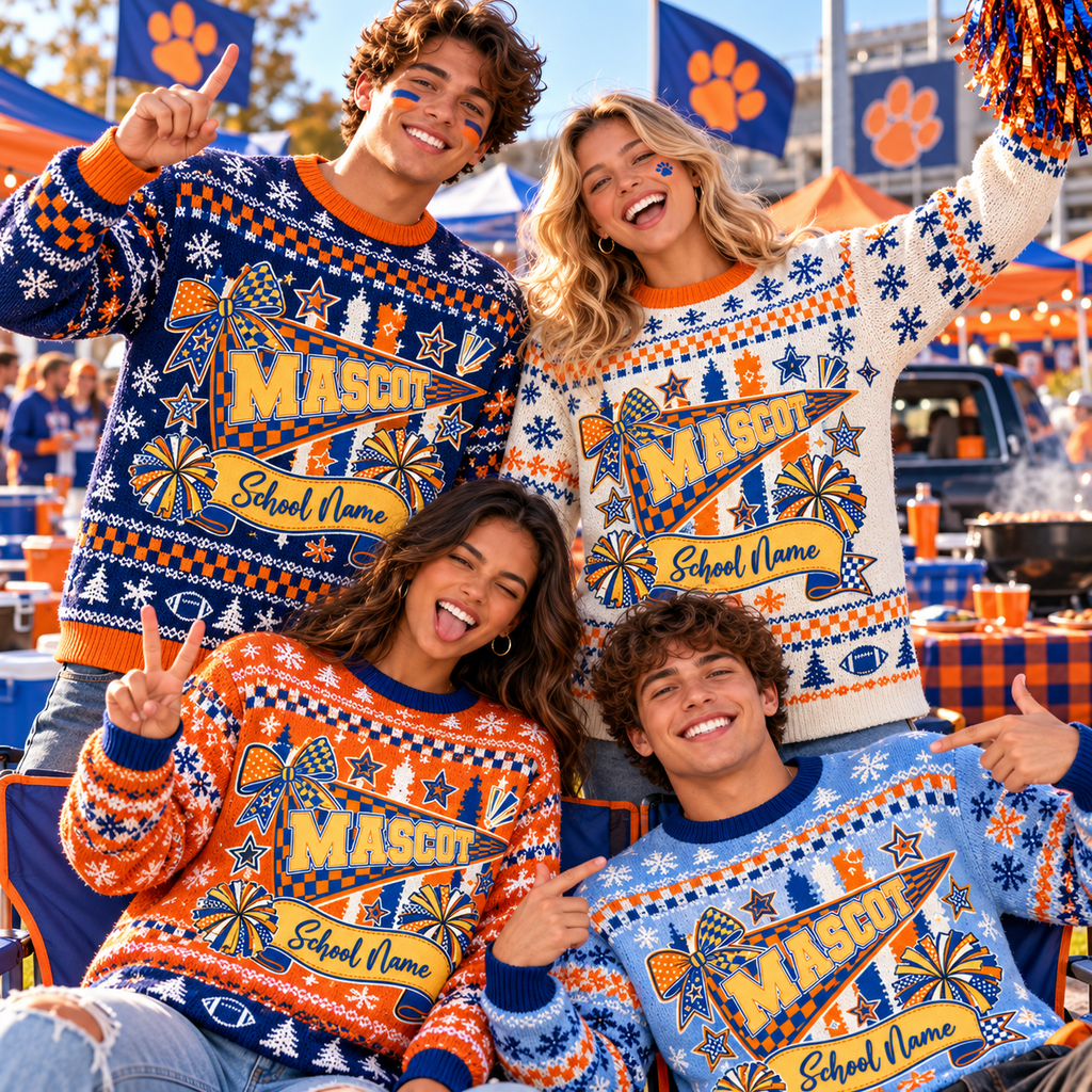 Custom Pennant Ugly Christmas Sweater, Personalized School Spirit Apparel - product image 1