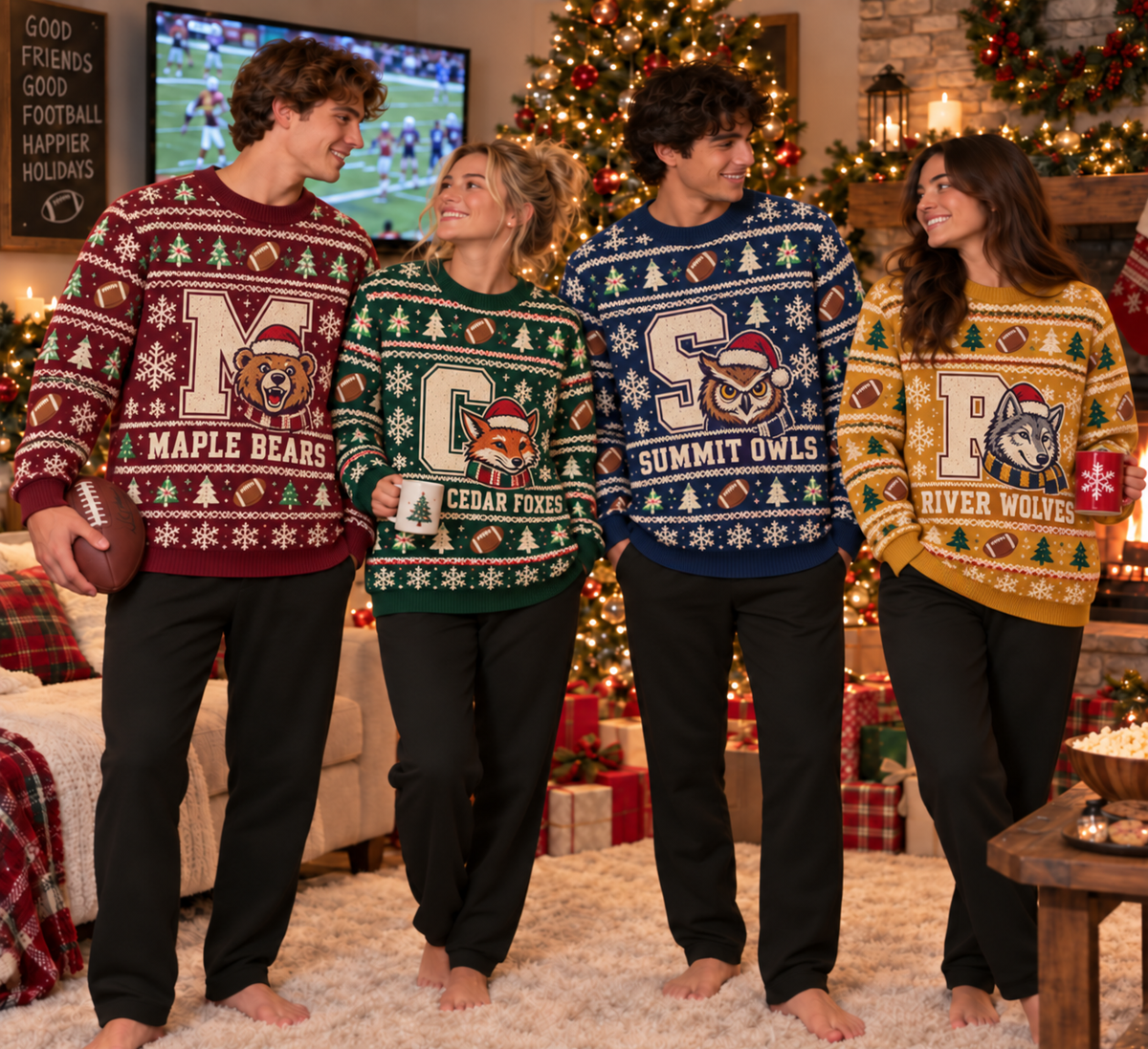 Personalized Football Bow Christmas Sweater, Custom Family Holiday Gift - product image 1