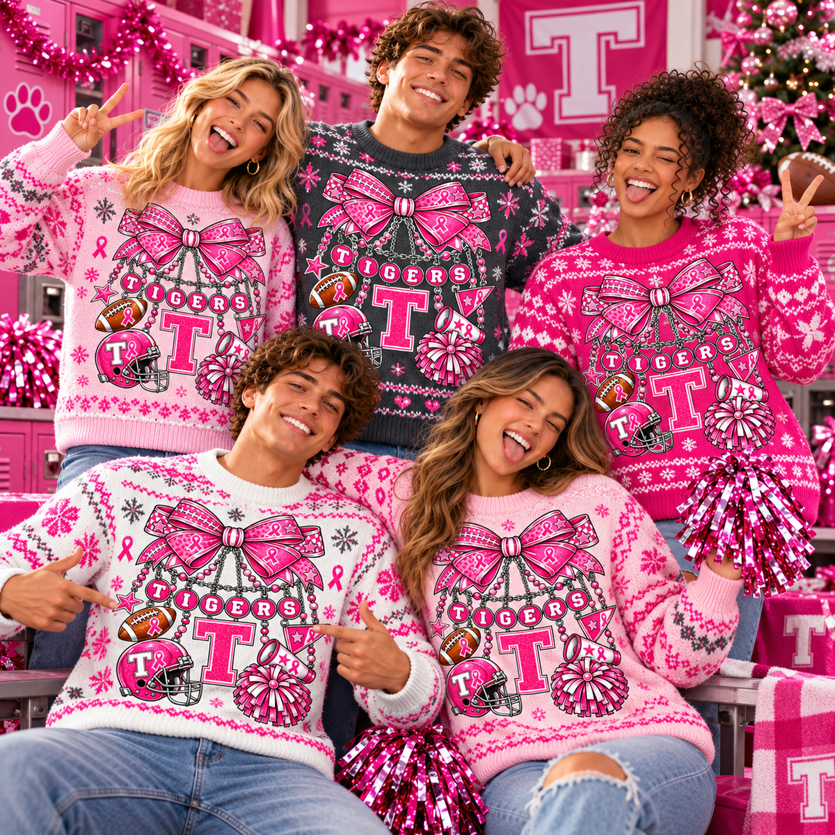 Personalized Pink Game Day Holiday Sweater, Custom Family Spirit Gift - product image 4