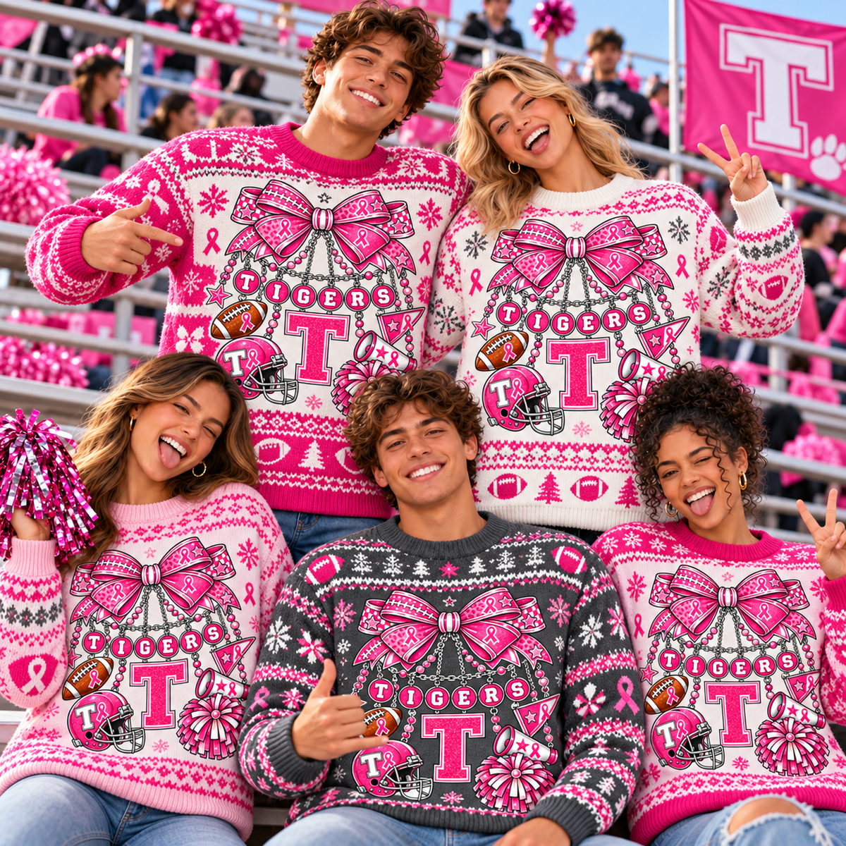 Personalized Pink Game Day Holiday Sweater, Custom Family Spirit Gift - product image 1