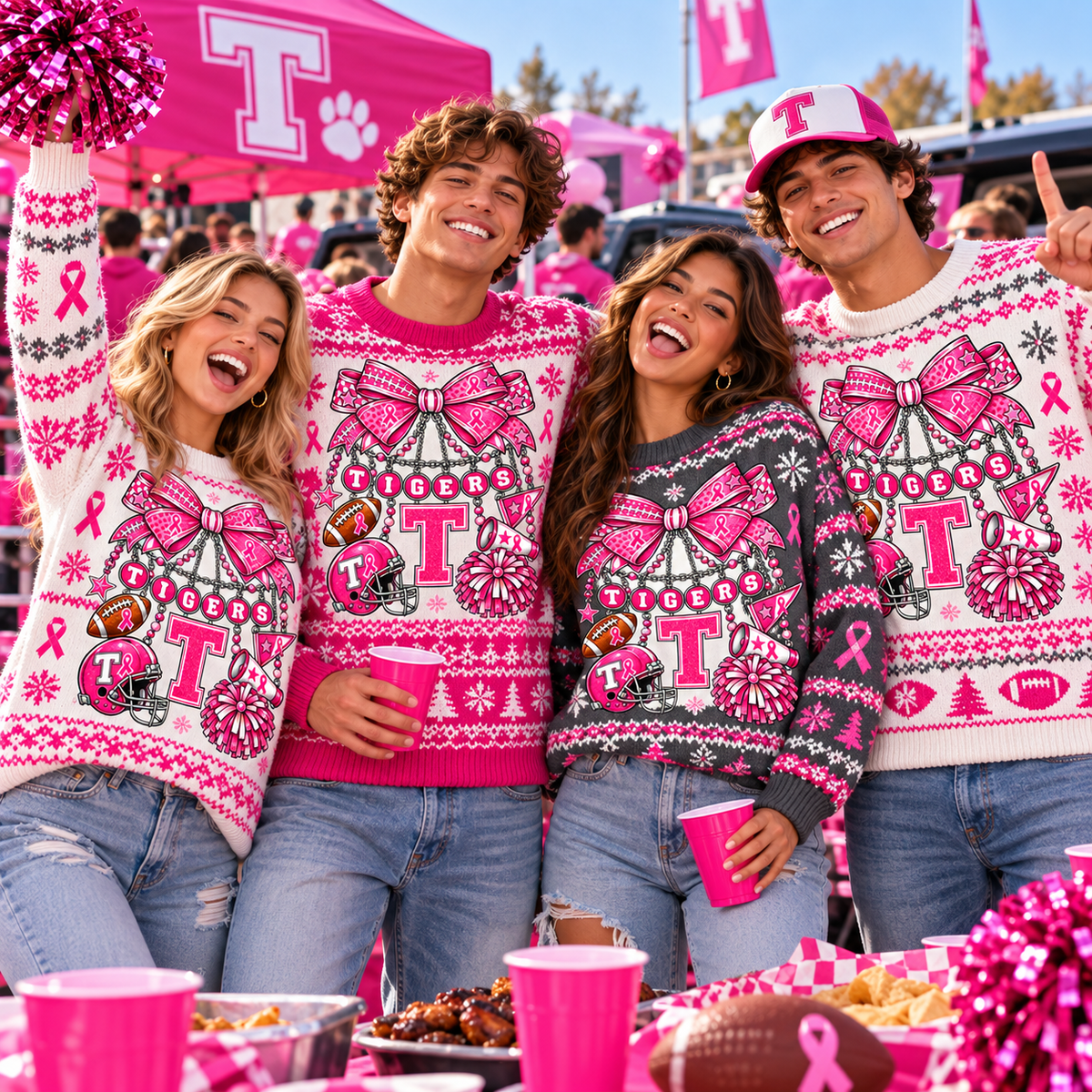 Personalized Pink Game Day Holiday Sweater, Custom Family Spirit Gift - product image 3