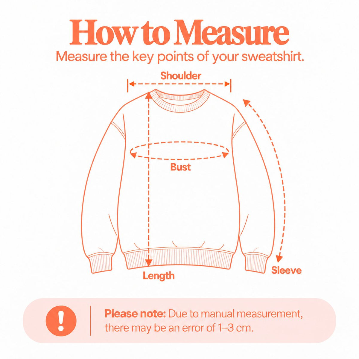 AOP Sweatshirt Size Chart measurement diagram