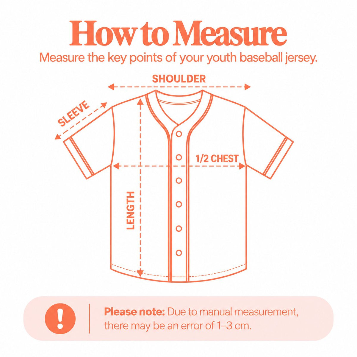 AOP Youth Baseball Jersey measurement diagram
