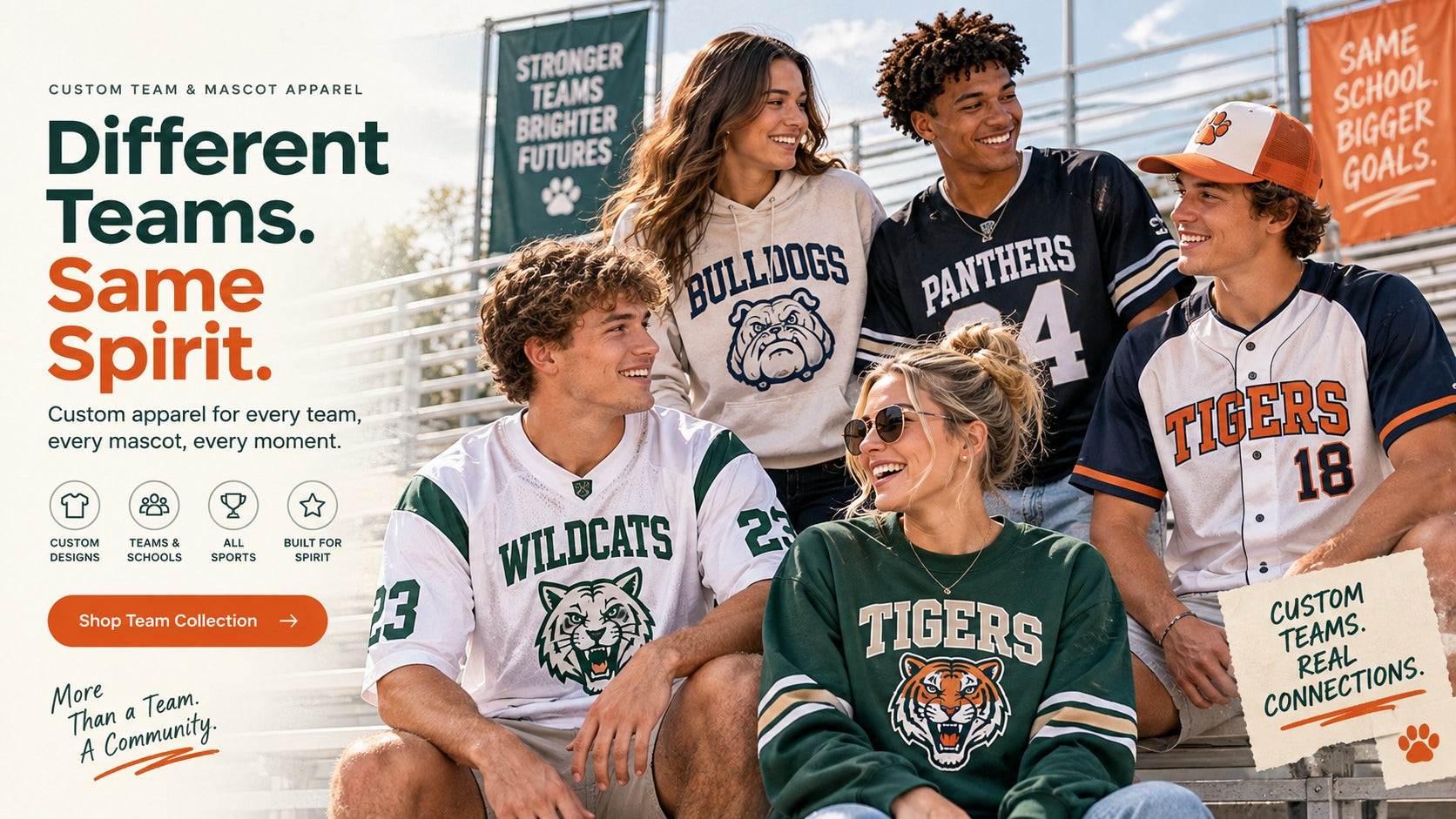 Different teams share the same school spirit in custom team and mascot apparel
